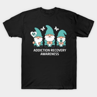 Addiction Recovery Awareness Support Gnome Teal Ribbon T-Shirt